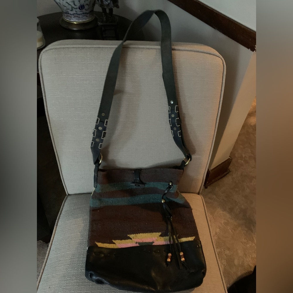 Boho canvas Aztec patterned cross body bag